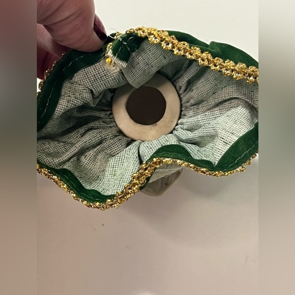 RARE Vintage Gnome Santa Elf Ornament Ceramic Velvet Lace Taiwan - Picture 7 of 8